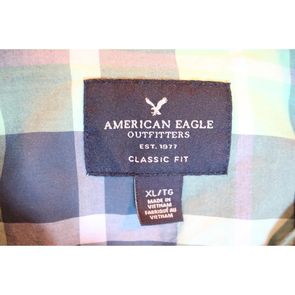 American Eagle Mens XL Classic Fit Long Sleeve Plaid Button Down Shirt Green - Picture 4 of 8